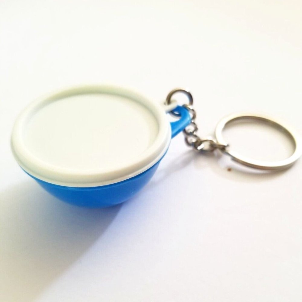 NIP Tupperware Thats a Bowl Keychain Collectible Rain Drop Blue White Lid NEW - Picture 2 of 5